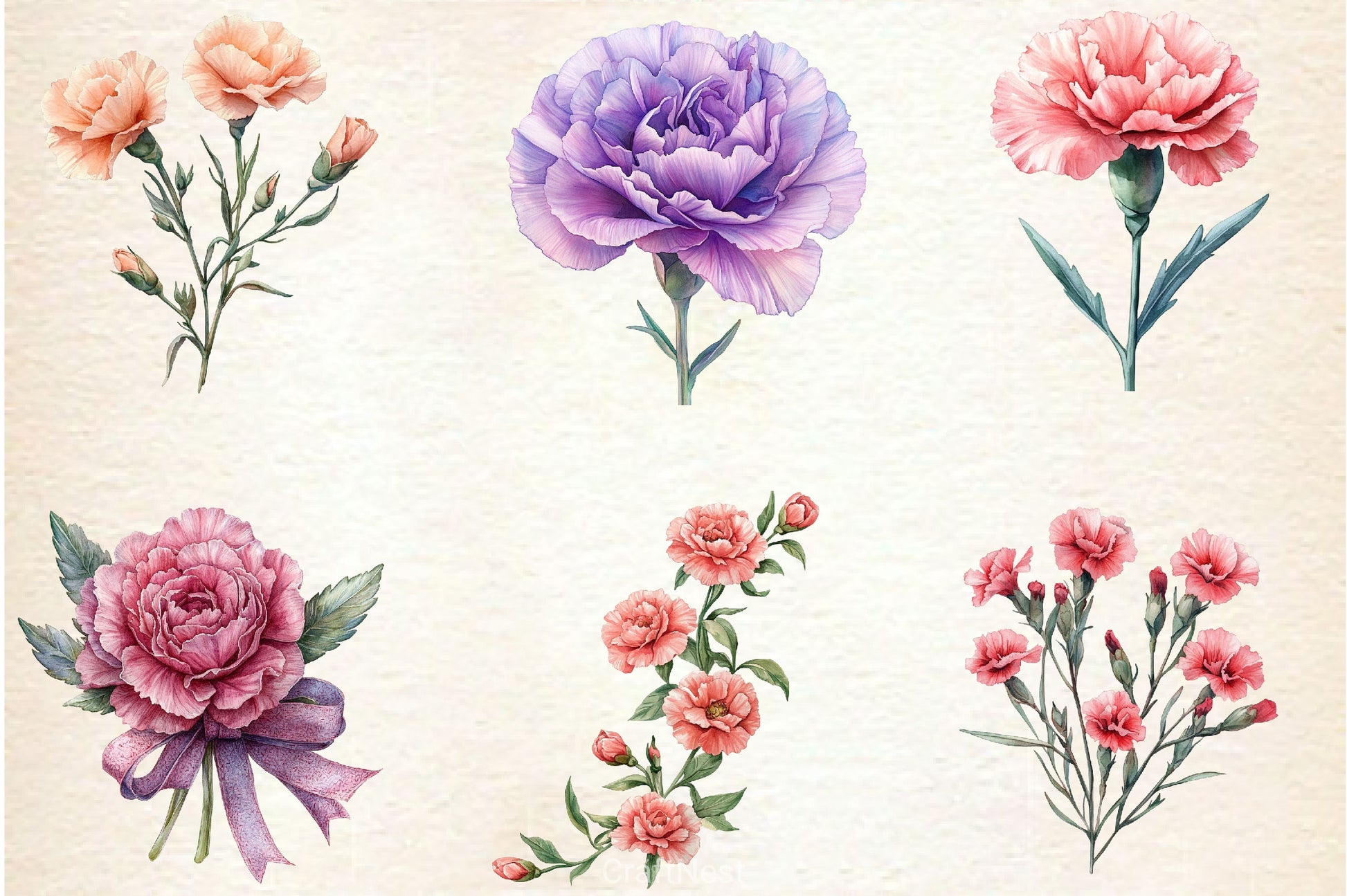 Carnation Flower Clipart Bundle 4 - CraftNest - Digital Crafting and Art