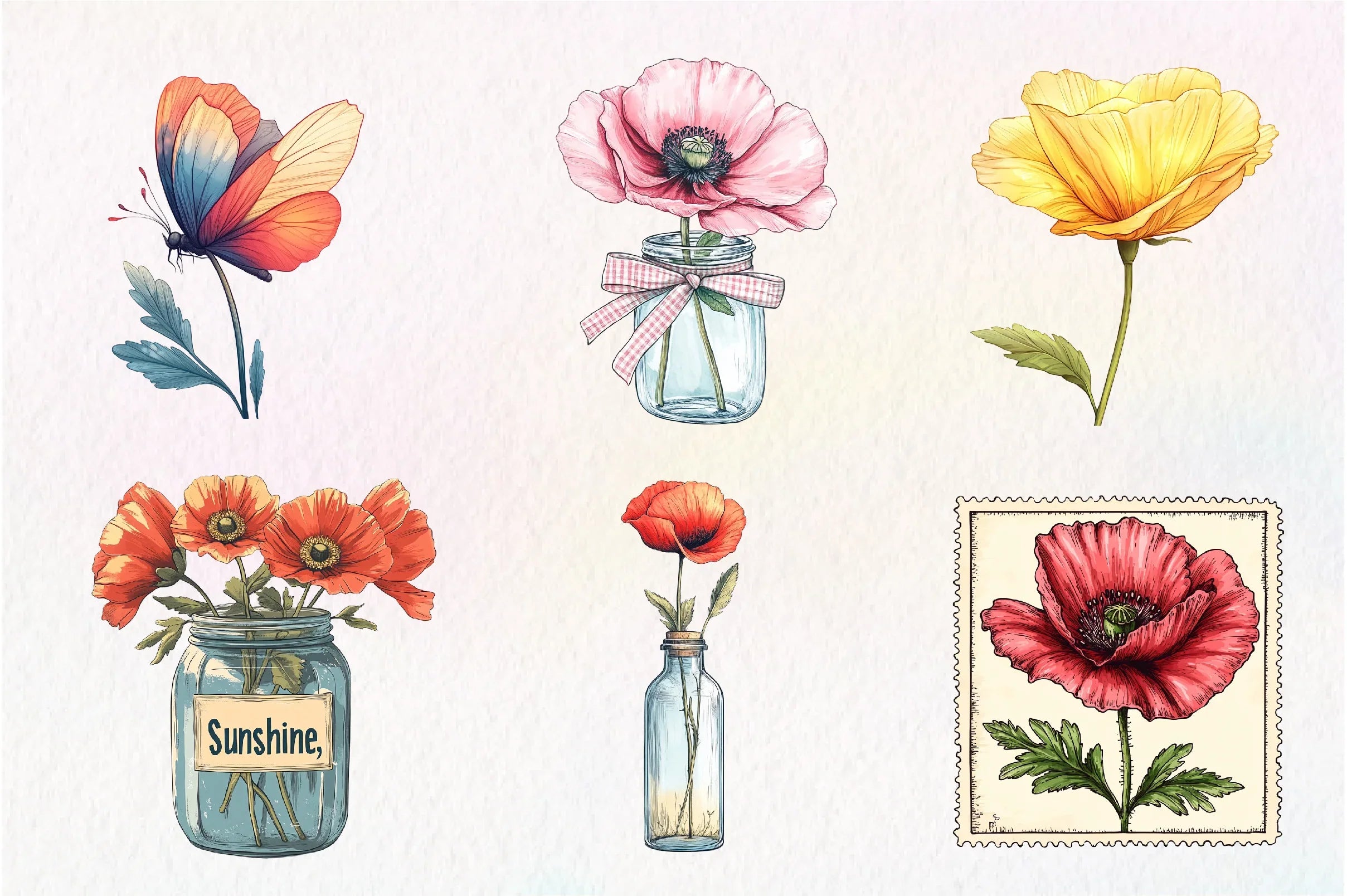 Summer Poppy Flowers Clipart Bundle - CraftNest - Digital Crafting and Art