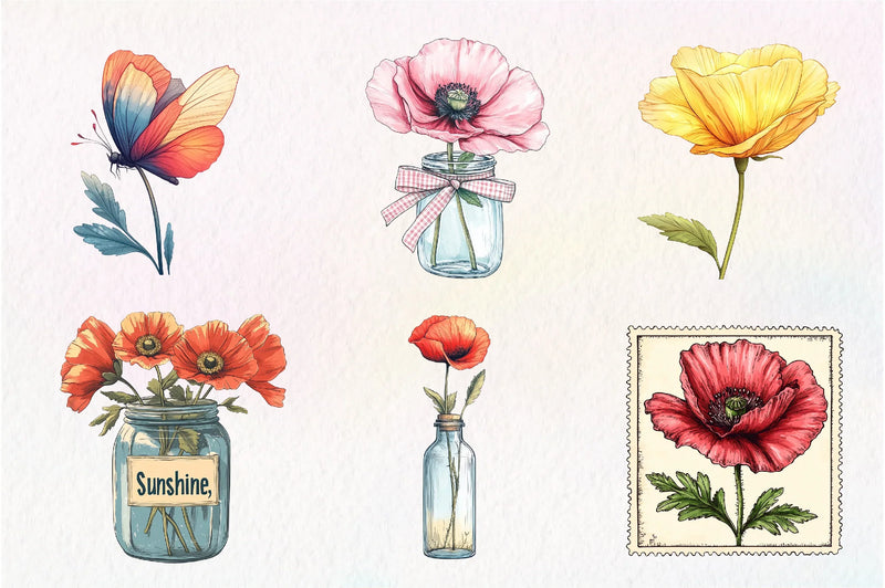 Summer Poppy Flowers Clipart Bundle - CraftNest - Digital Crafting and Art