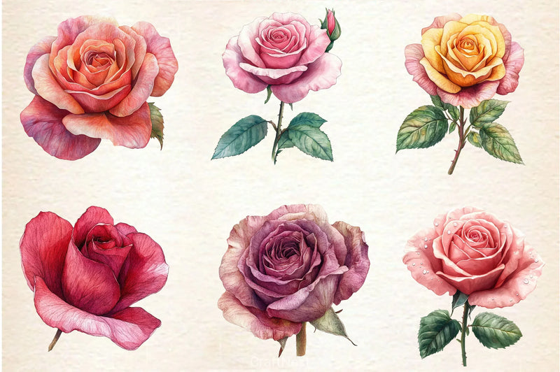 Spring Lithograph Roses Clipart Bundle - CraftNest - Digital Crafting and Art