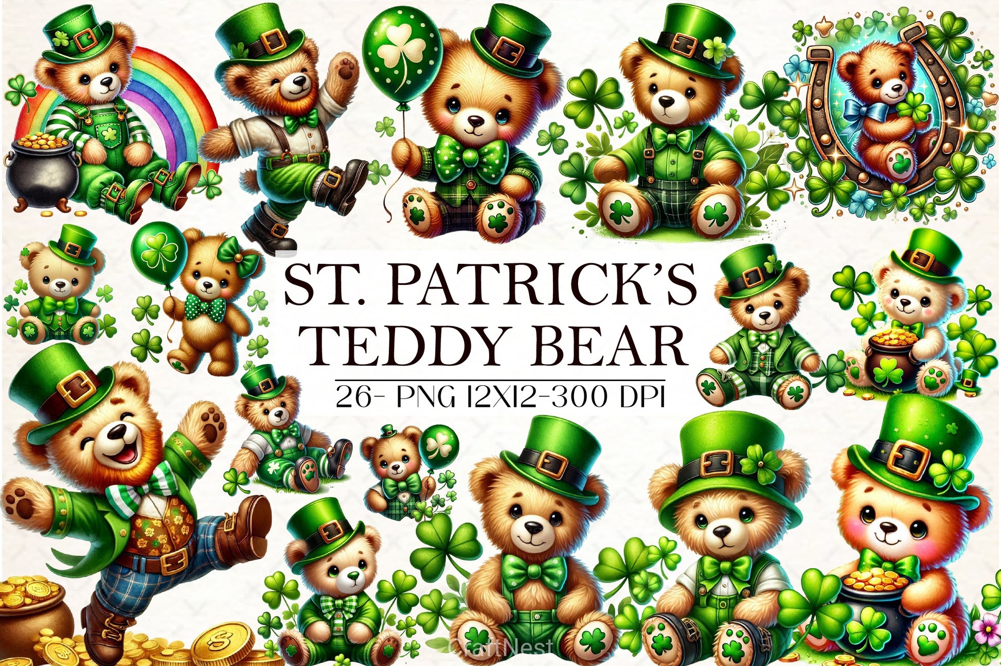 St Patrick's Teddy Bear Clipart Bundle - CraftNest - Digital Crafting and Art
