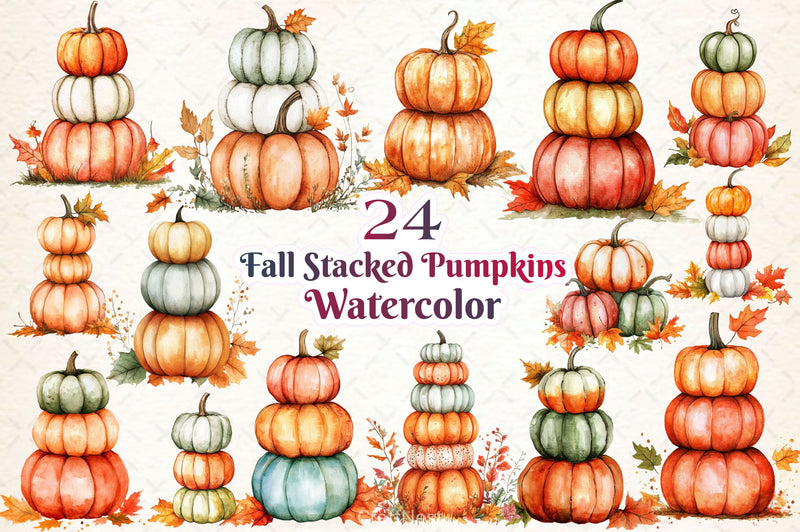Fall Stacked Pumpkins Clipart Bundle - CraftNest - Digital Crafting and Art