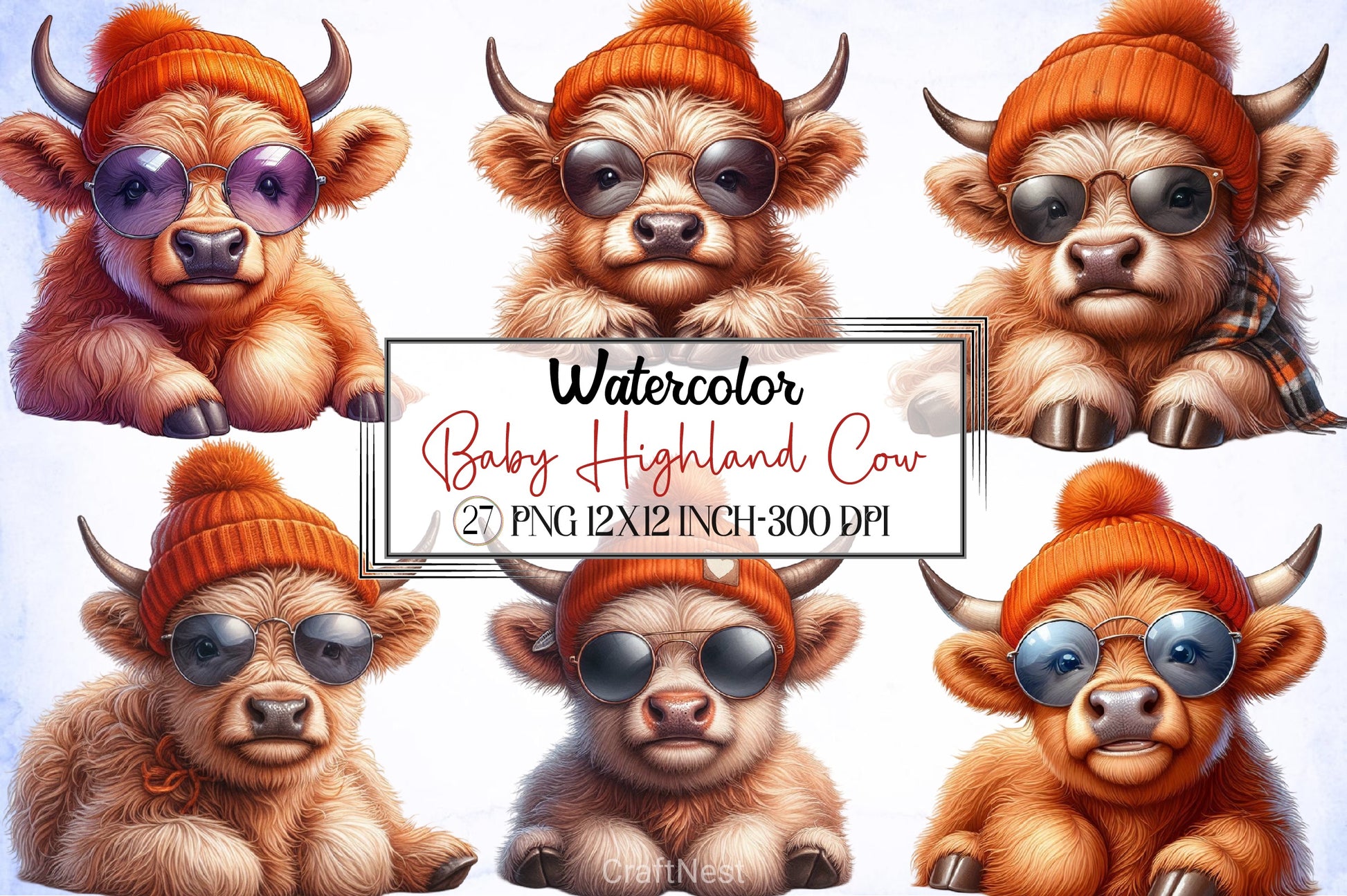 Baby Highland Cow Clipart Bundle 3 - CraftNest - Digital Crafting and Art
