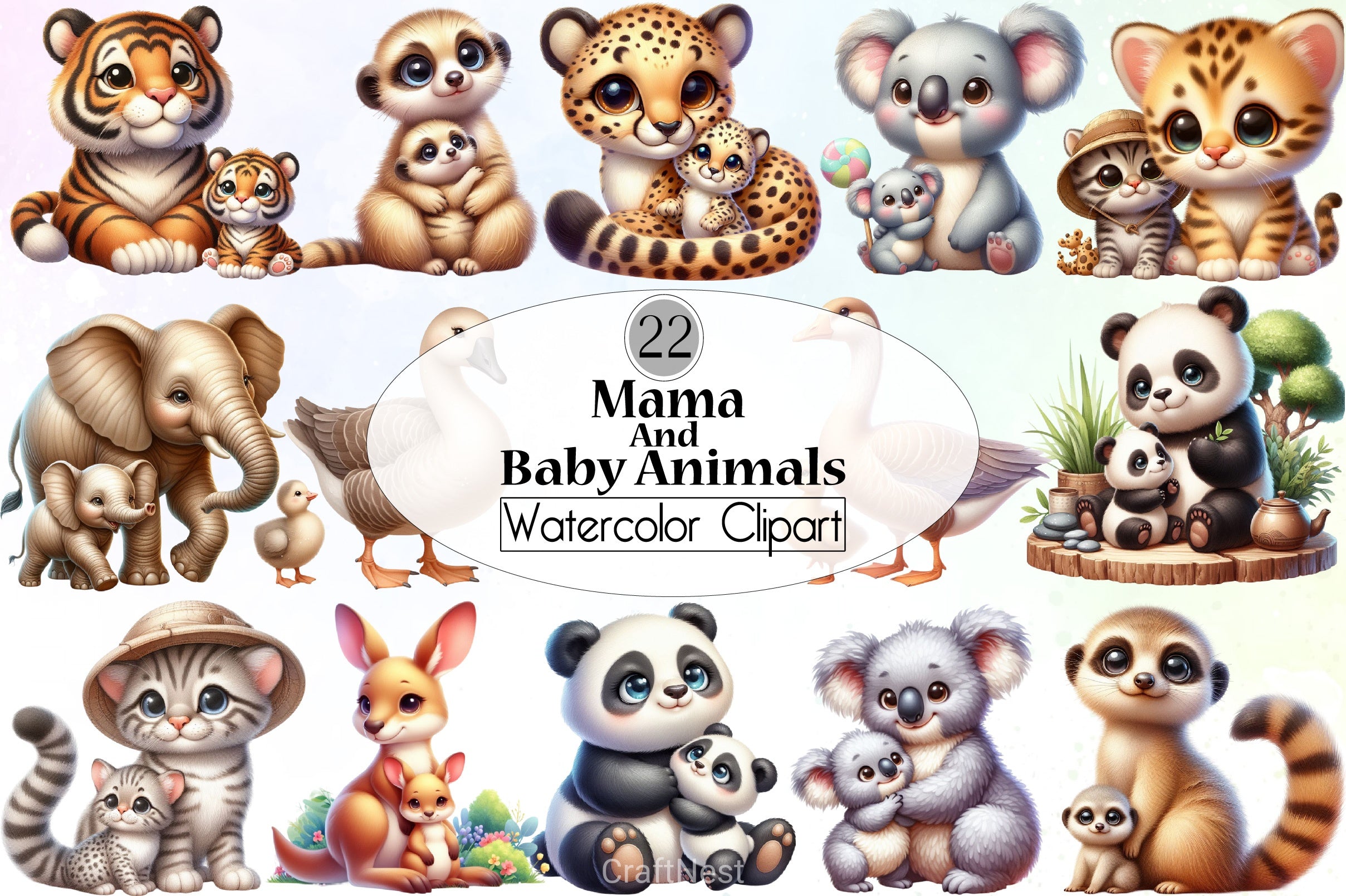 Mama & Baby Animals Clipart Bundle - CraftNest - Digital Crafting and Art