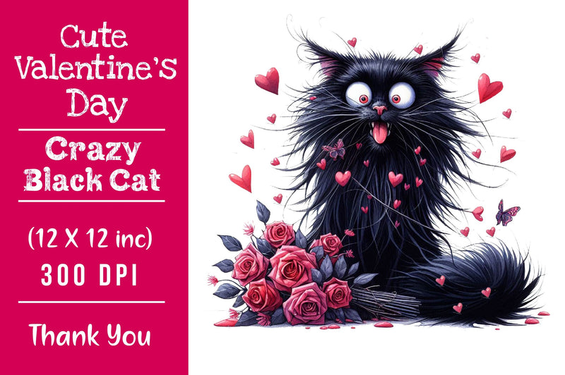 Valentine's Crazy Black Cat Clipart Bundle - CraftNest - Digital Crafting and Art