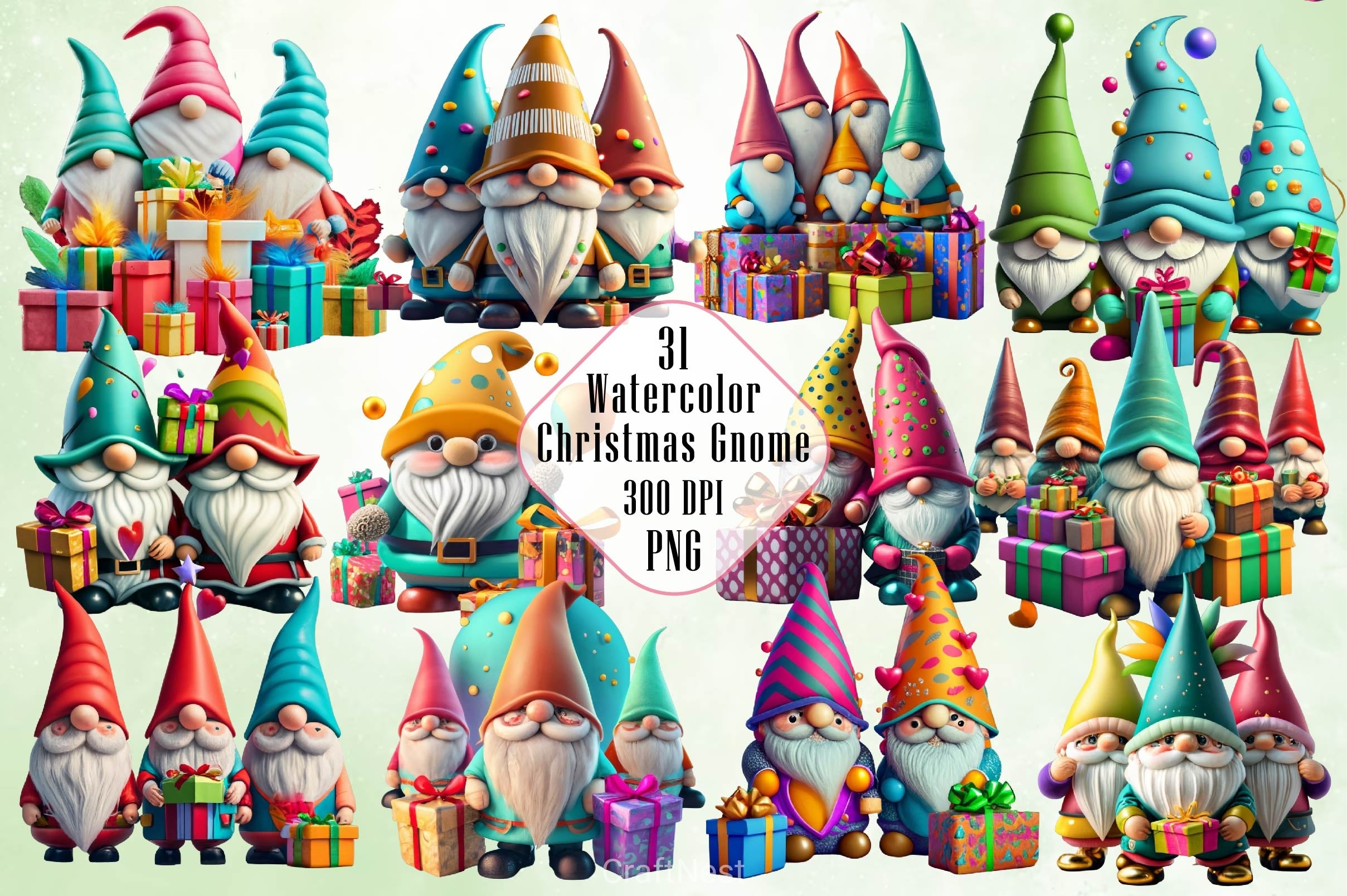 Cute Christmas Gnome Clipart Bundle - CraftNest - Digital Crafting and Art