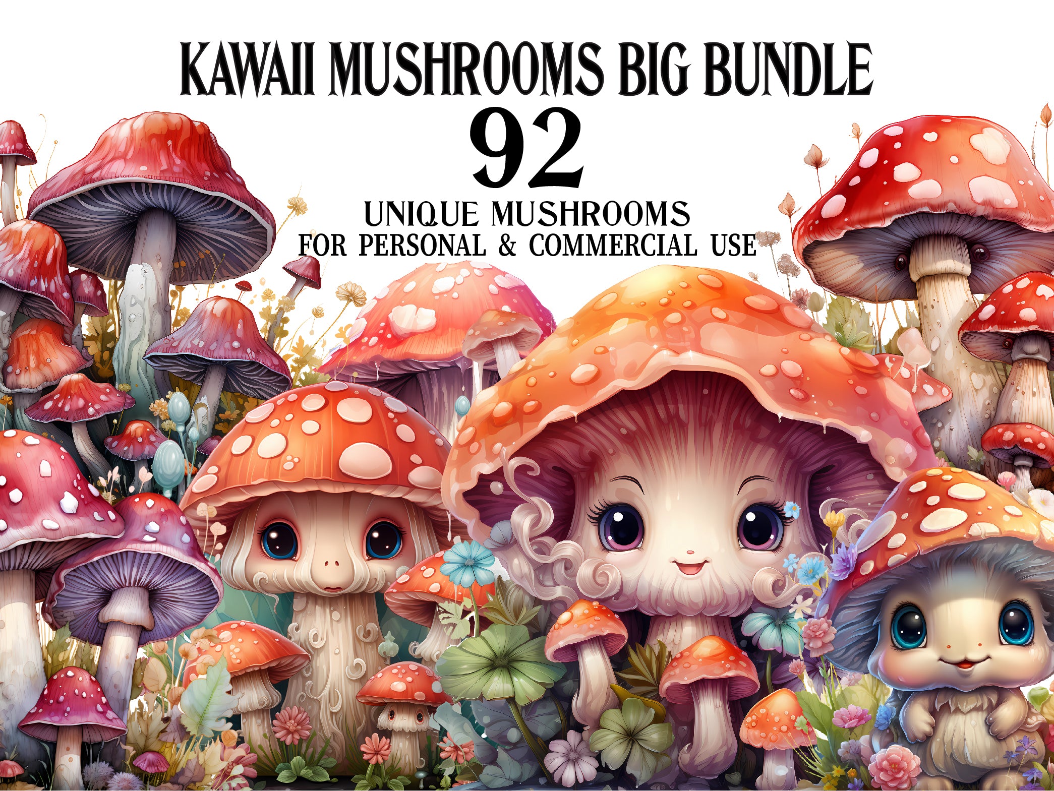 Kawaii Mushrooms Clipart - CraftNest