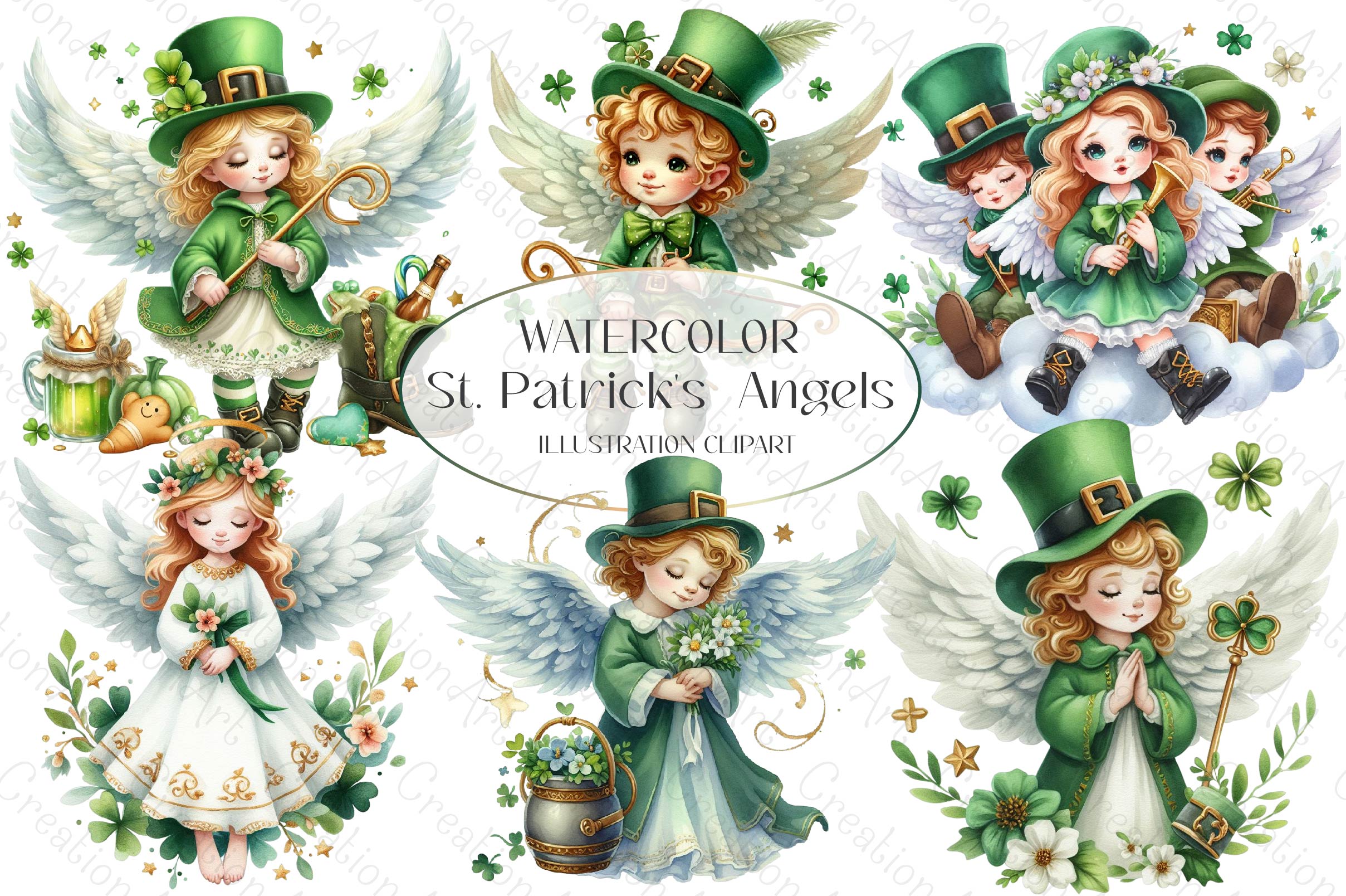 St Patrick'S Angels Illustration Clipart Bundle - CraftNest - Digital Crafting and Art