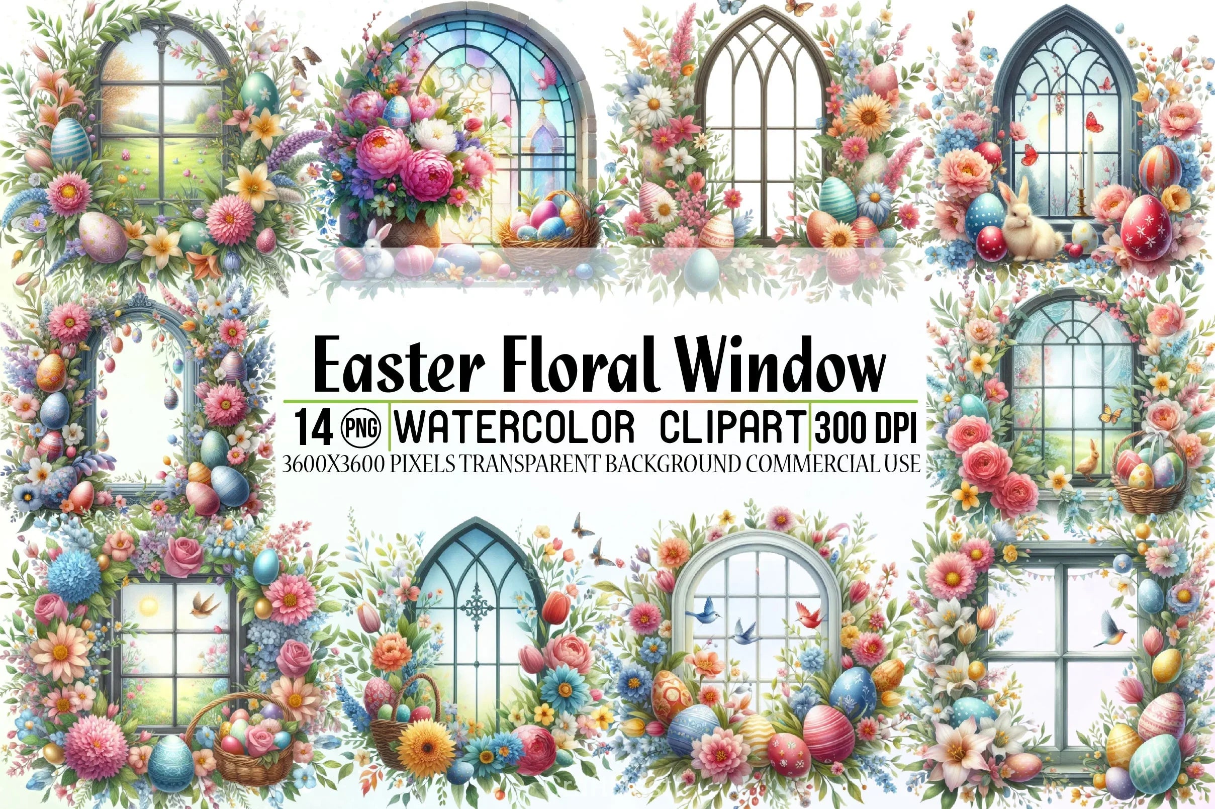 Easter Floral Window Clipart Bundle - CraftNest - Digital Crafting and Art