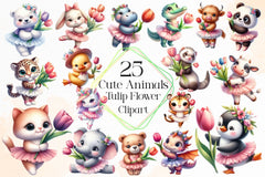 Cute Animals And Tulip Flower Clipart Bundle 4 - CraftNest - Digital Crafting and Art