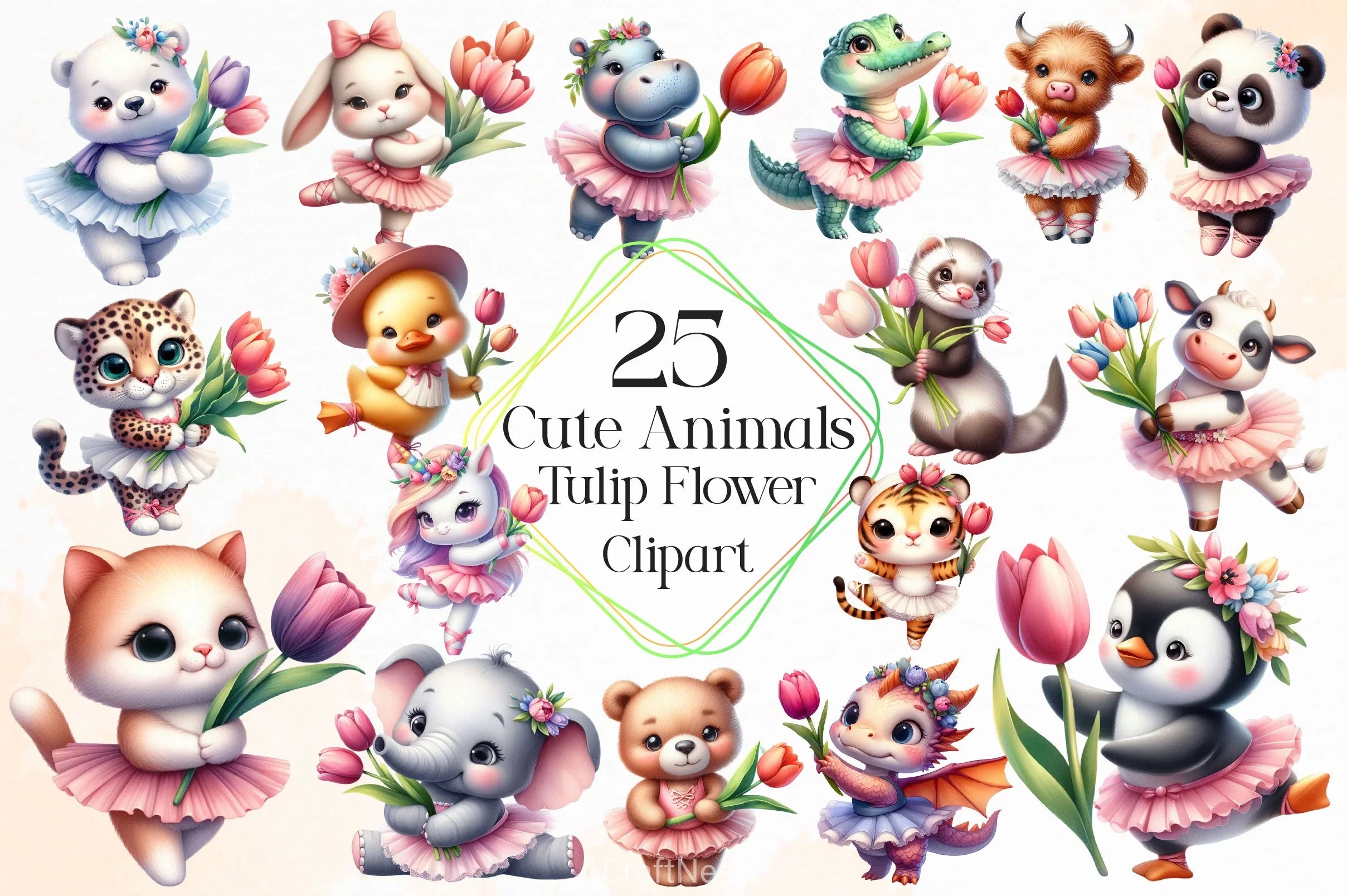 Cute Animals And Tulip Flower Clipart Bundle 4 - CraftNest - Digital Crafting and Art