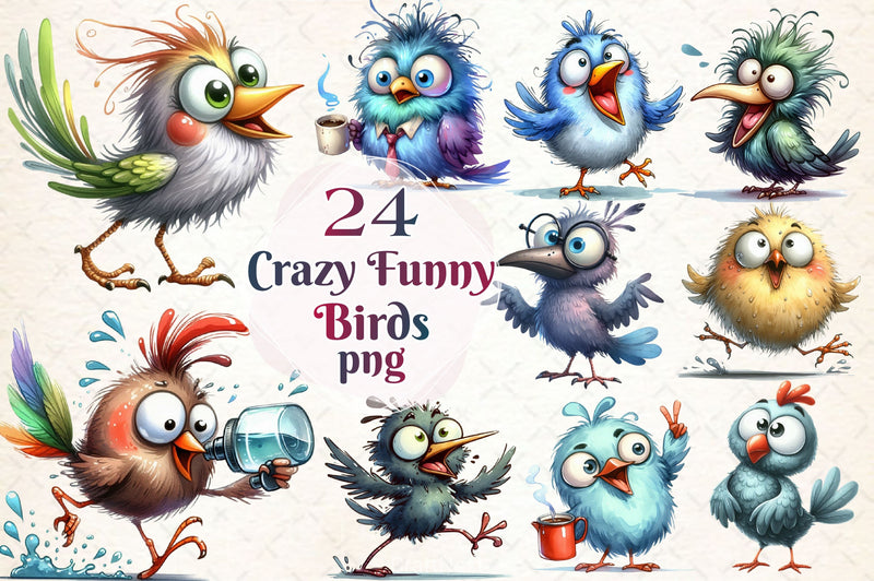 Crazy Funny Birds Clipart Bundle - CraftNest - Digital Crafting and Art