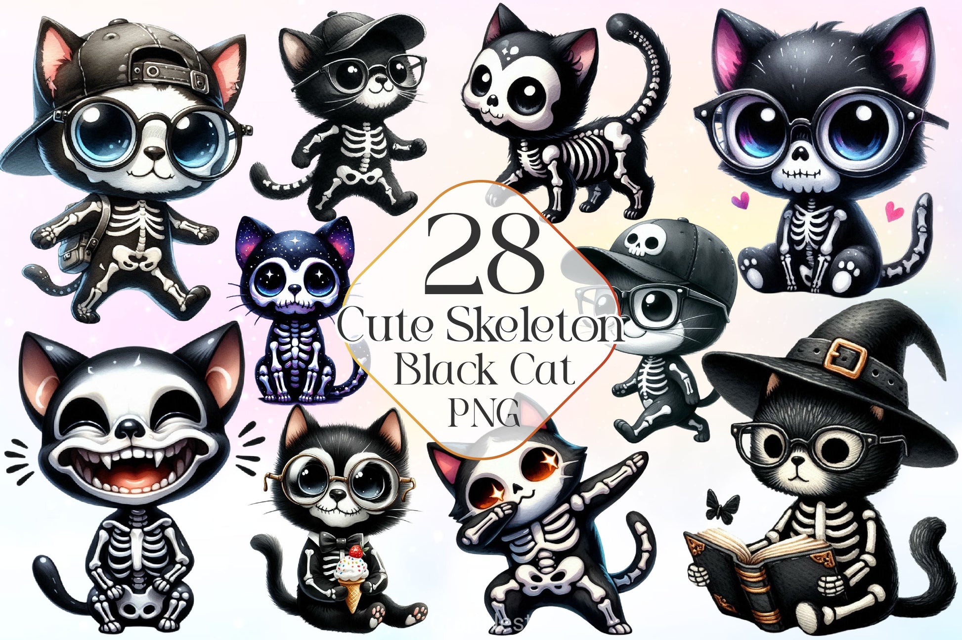 Skeleton Black Cat Clipart Bundle 2 - CraftNest - Digital Crafting and Art