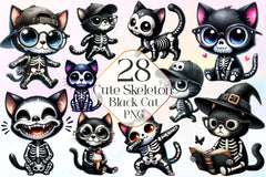 Skeleton Black Cat Clipart Bundle 2 - CraftNest - Digital Crafting and Art