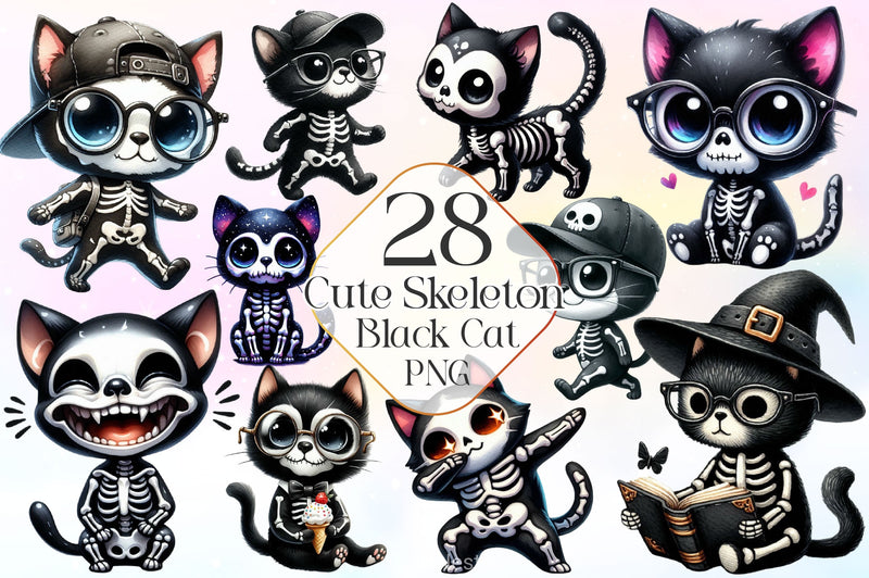 Skeleton Black Cat Clipart Bundle 2 - CraftNest - Digital Crafting and Art