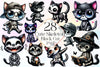 Skeleton Black Cat Clipart Bundle 2