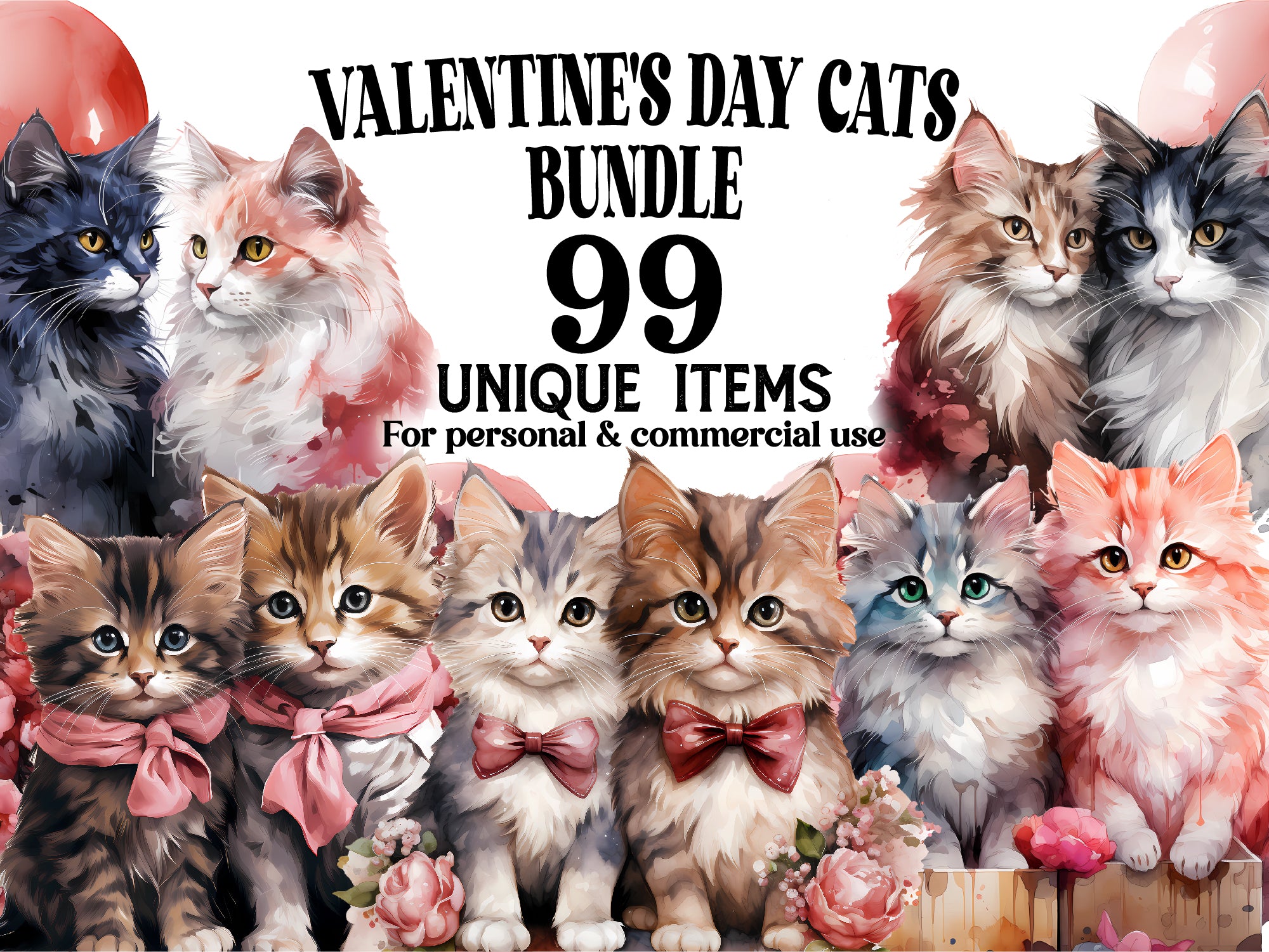 Valentine Cats Clipart - CraftNest