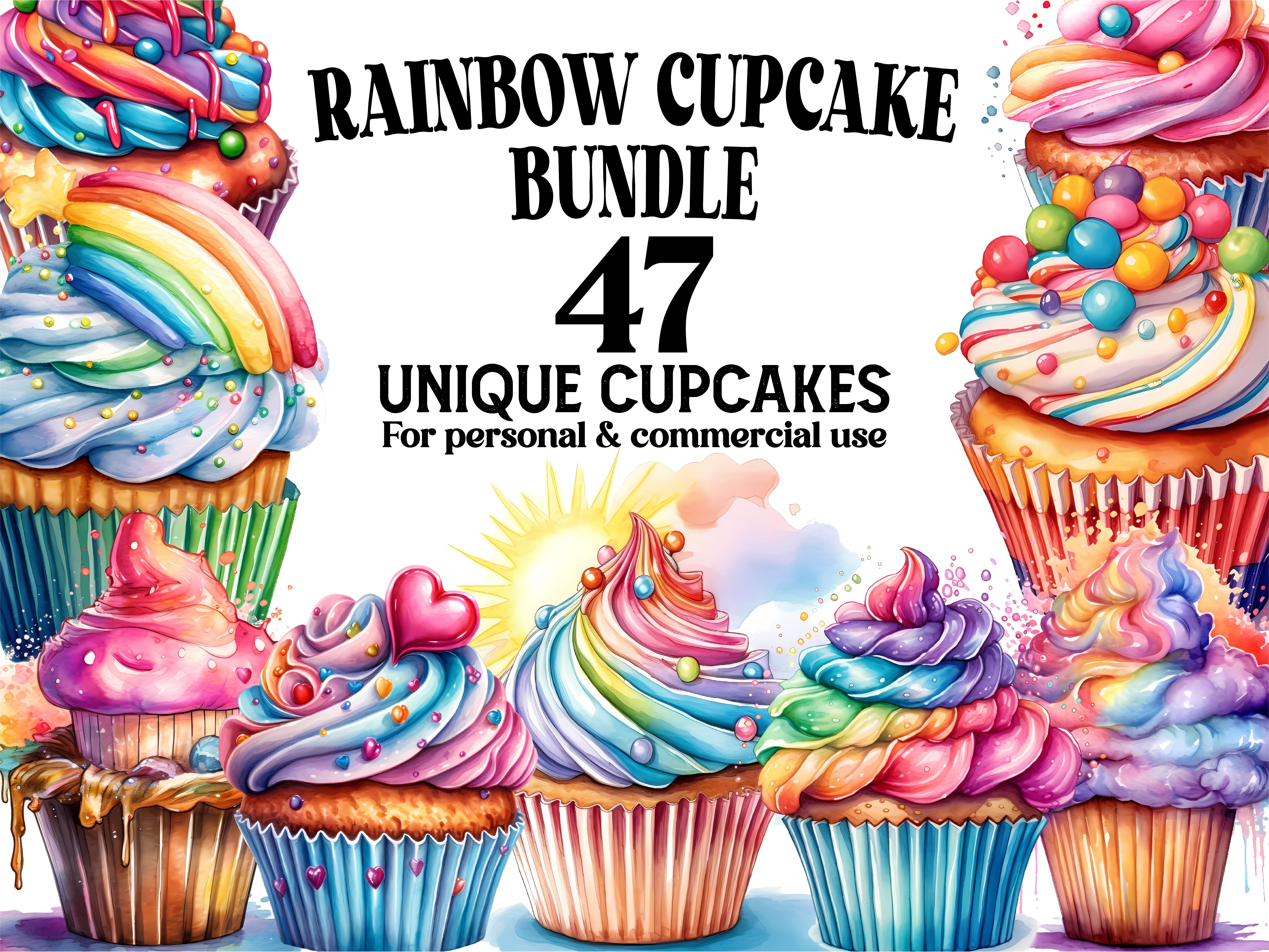 Rainbow Cupcakes Clipart - CraftNest