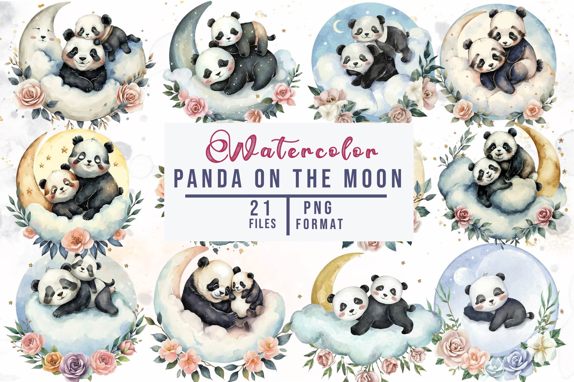 Panda On The Moon Clipart Bundle - CraftNest - Digital Crafting and Art