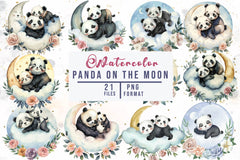 Panda On The Moon Clipart Bundle - CraftNest - Digital Crafting and Art