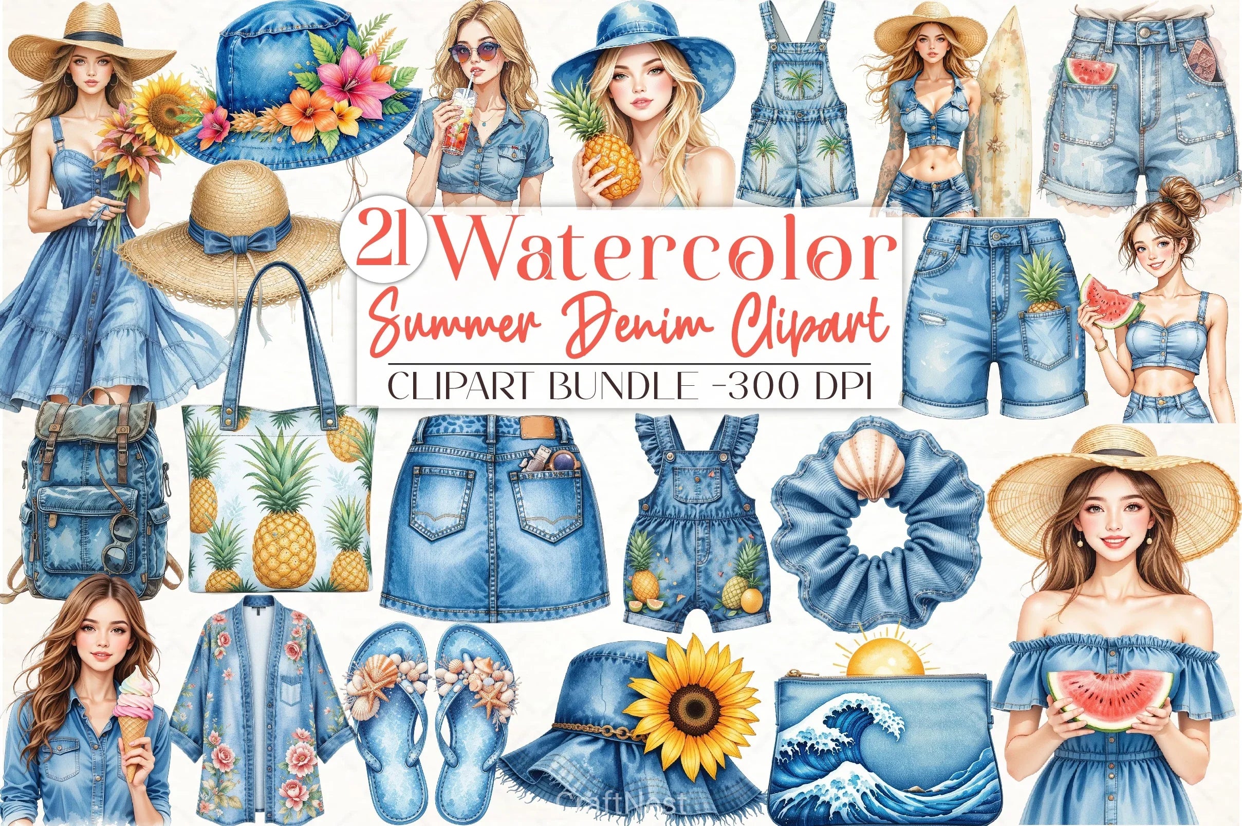Summer Denim Clipart Bundle 3 - CraftNest - Digital Crafting and Art