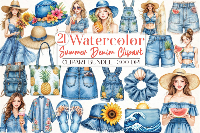 Summer Denim Clipart Bundle 3 - CraftNest - Digital Crafting and Art