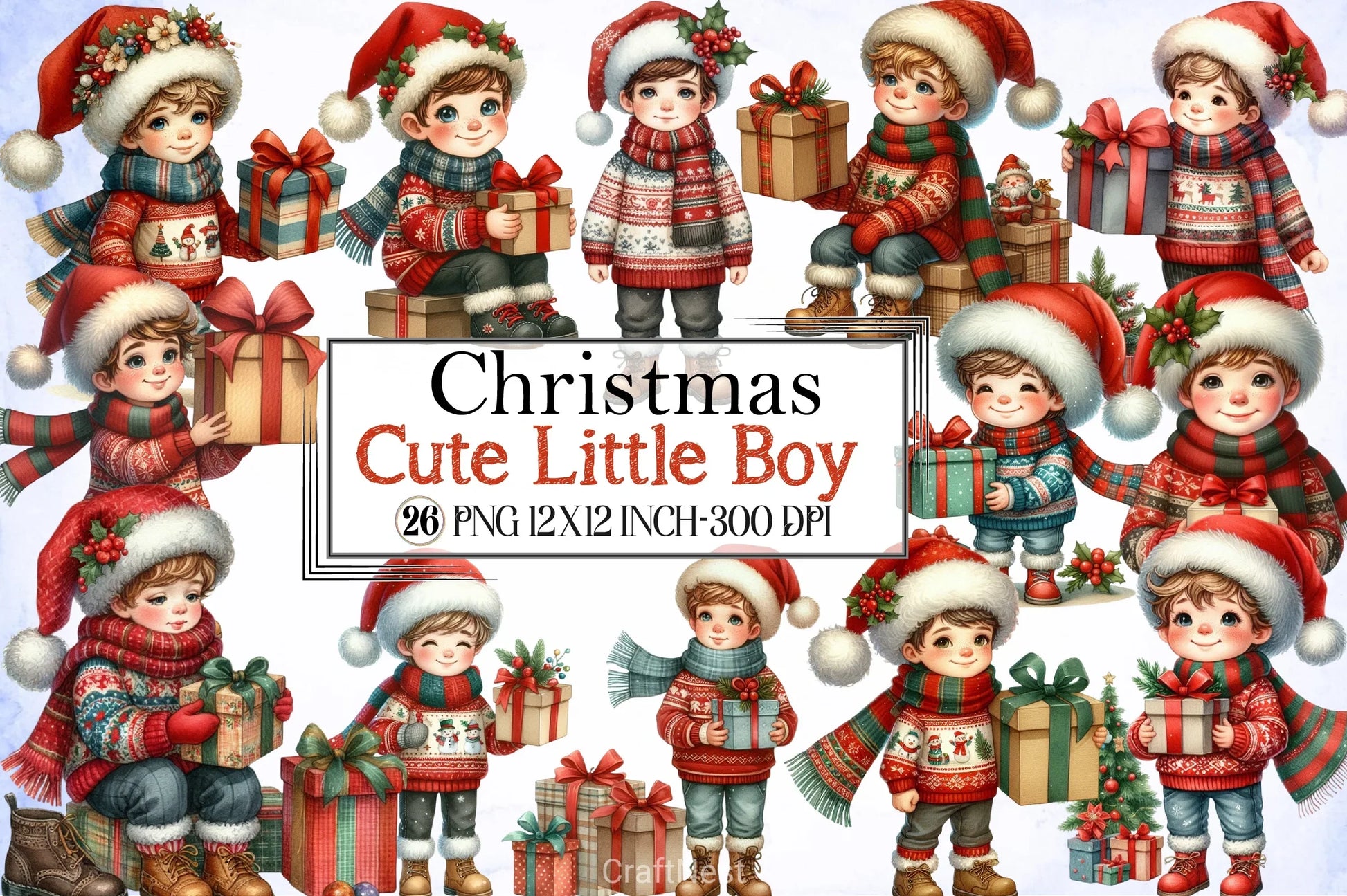 Cute Christmas Boy Clipart Bundle - CraftNest - Digital Crafting and Art