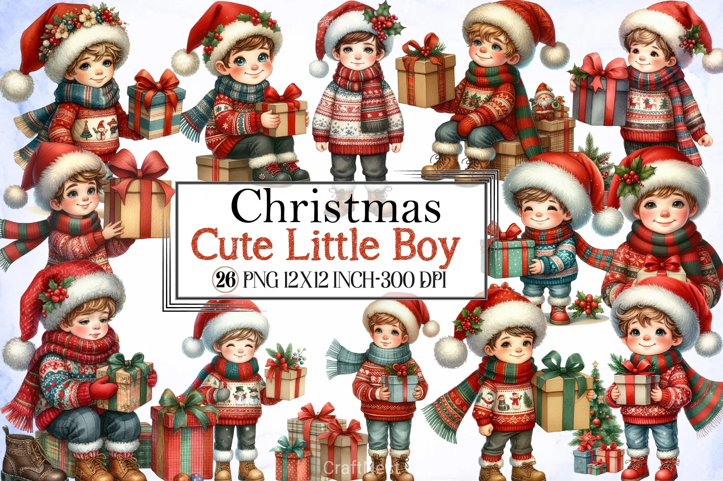 Cute Christmas Boy Clipart Bundle - CraftNest - Digital Crafting and Art