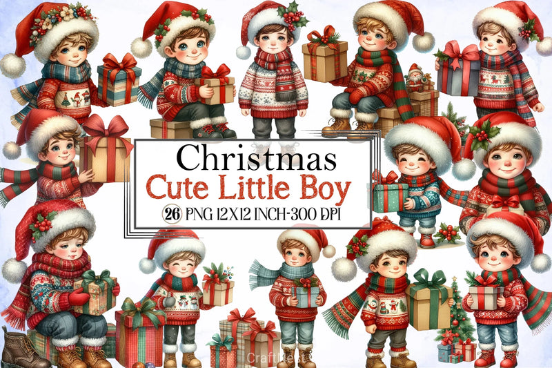 Cute Christmas Boy Clipart Bundle - CraftNest - Digital Crafting and Art