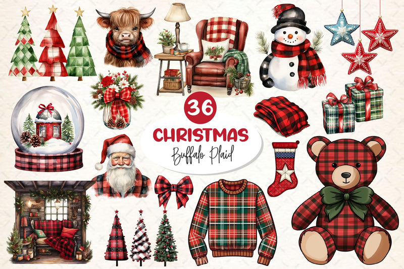 Buffalo Plaid Christmas Clipart Bundle 2 - CraftNest - Digital Crafting and Art