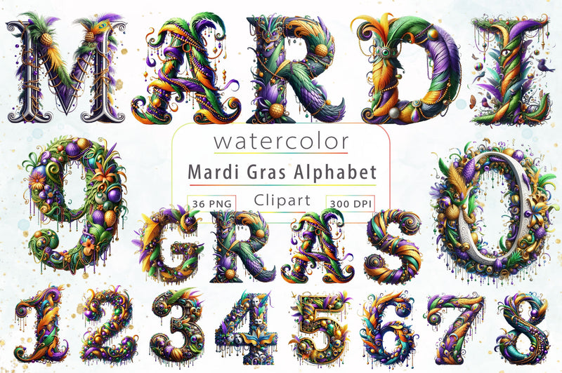 Mardi Gras Alphabet Clipart Bundle 2 - CraftNest - Digital Crafting and Art