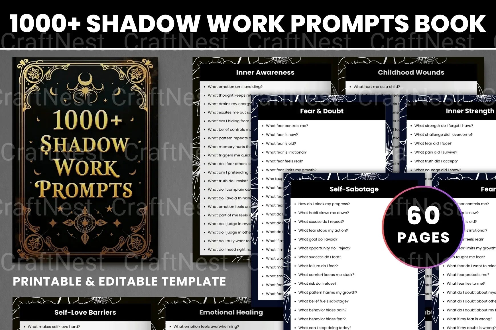 Shadow Work Prompts Book for Personal Growth - CraftNest - Digital Crafting and Art