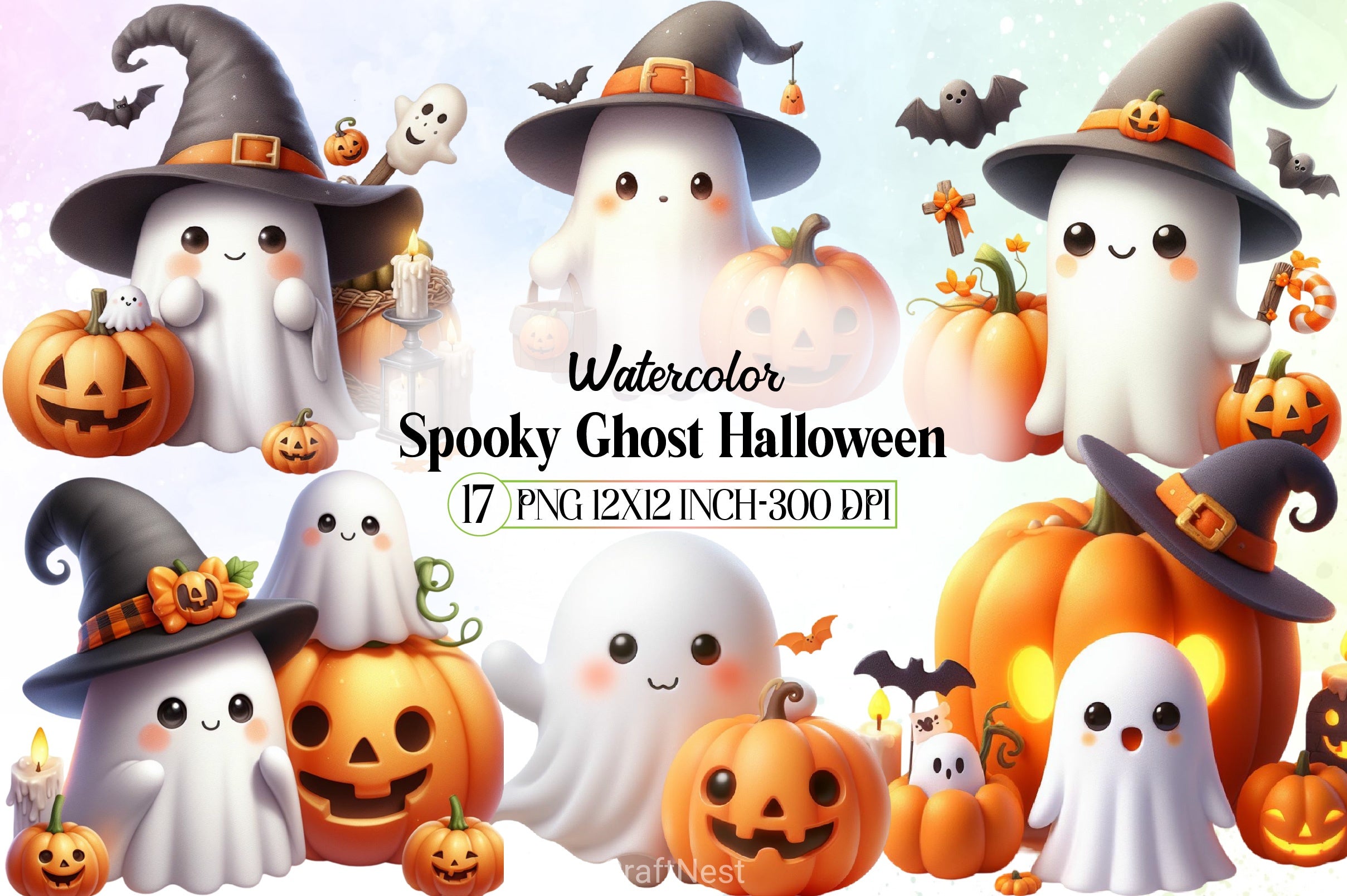 Spooky Ghost Halloween Clipart Bundle - CraftNest - Digital Crafting and Art