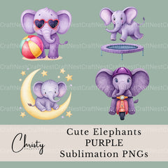 Purple Elephants Clipart Bundle - CraftNest - Digital Crafting and Art