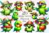 Cute Funny Green Parrot Clipart Bundle