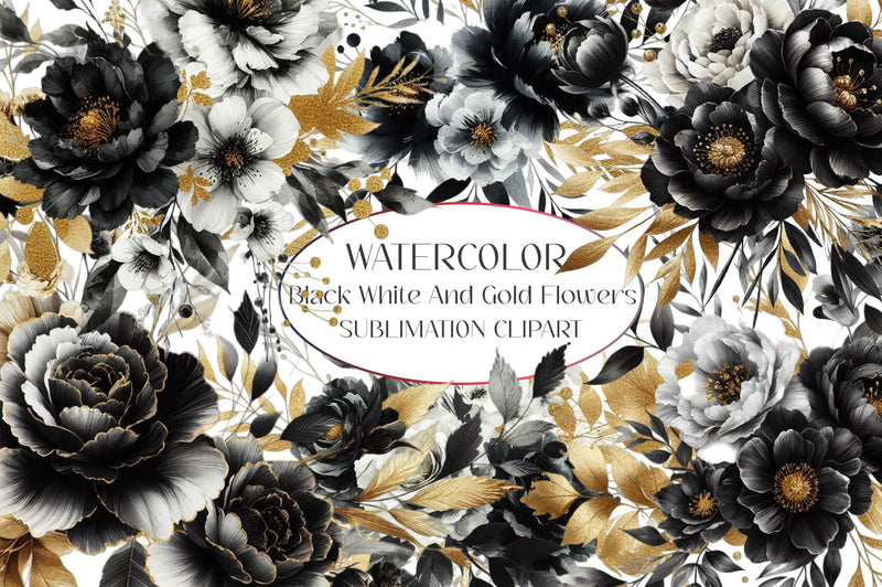 Black White And Gold Flowers Clipart Bundle - CraftNest - Digital Crafting and Art