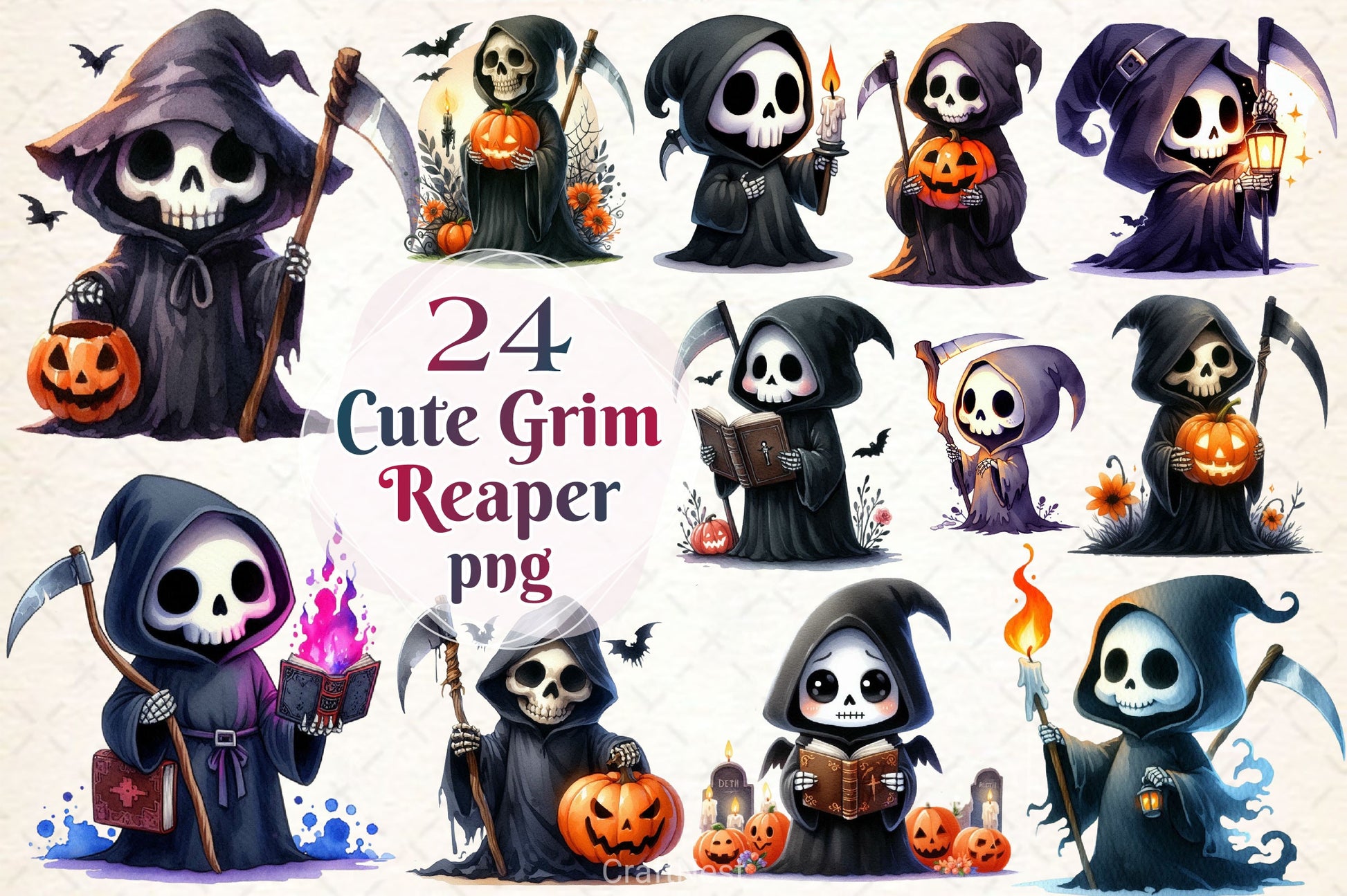 Cute Grim Reaper Clipart Bundle 2 - CraftNest - Digital Crafting and Art