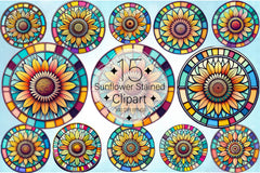Sunflower Stained Glass Clipart Bundle - CraftNest - Digital Crafting and Art