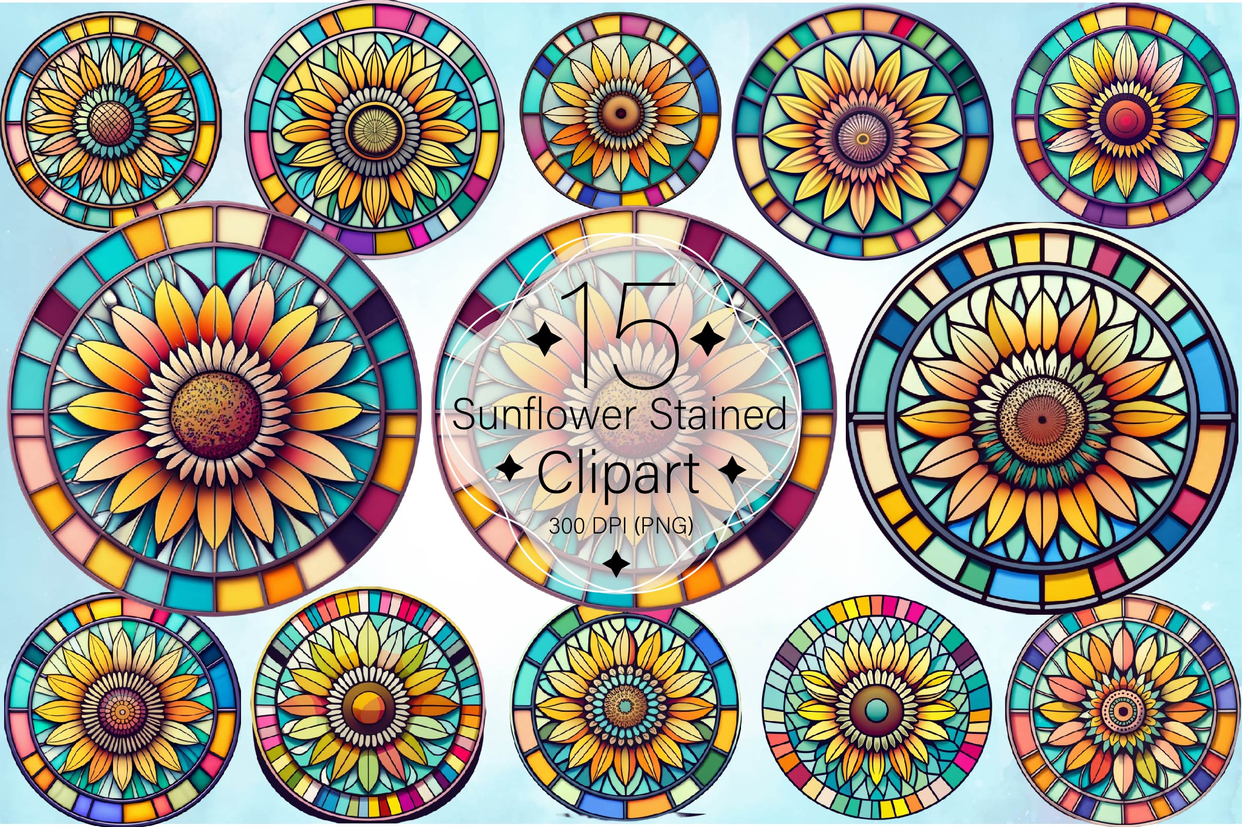 Sunflower Stained Glass Clipart Bundle - CraftNest - Digital Crafting and Art