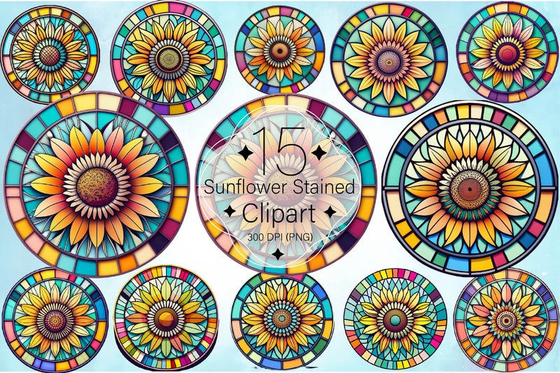 Sunflower Stained Glass Clipart Bundle - CraftNest - Digital Crafting and Art