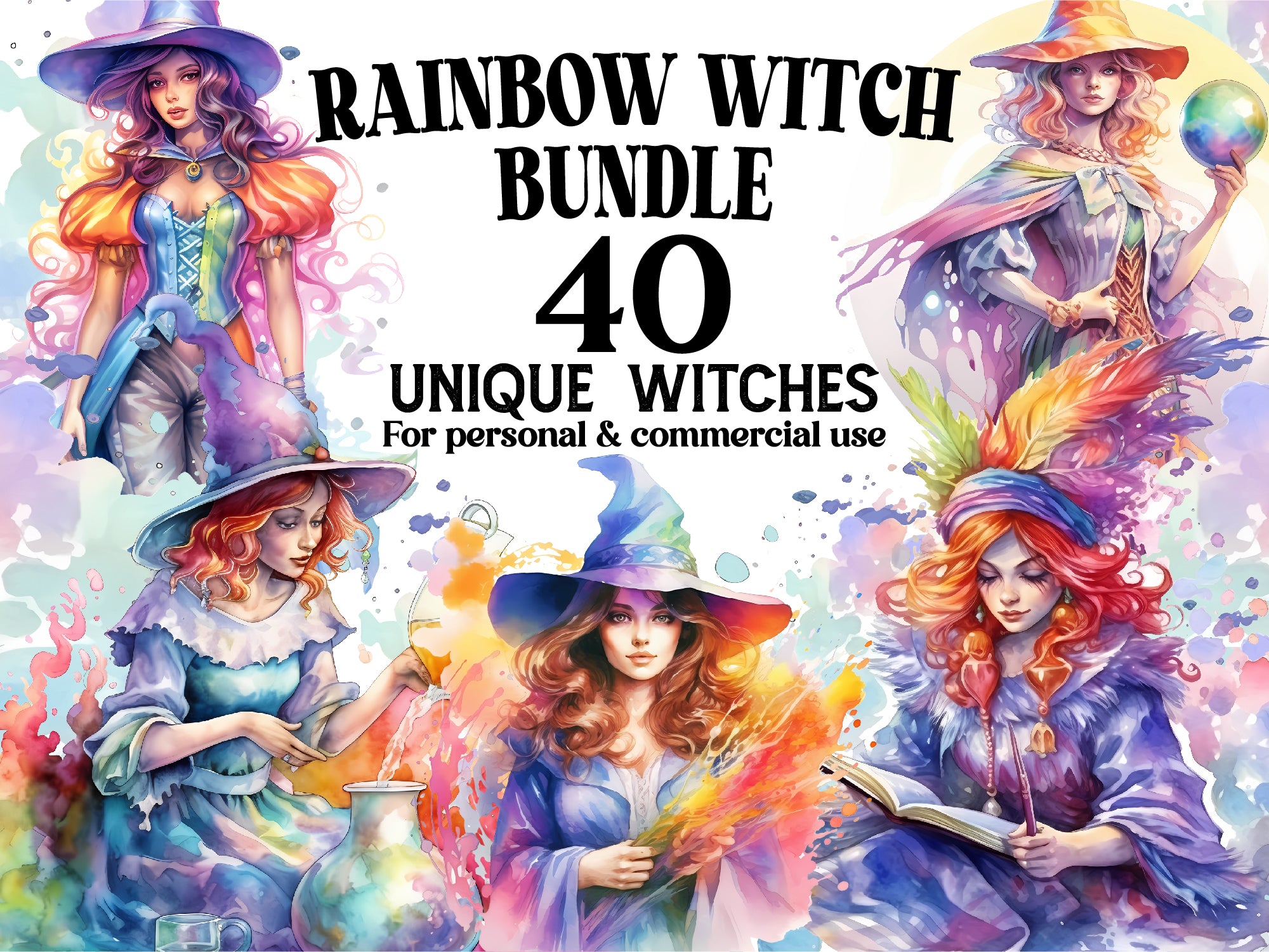 Rainbow Witches Clipart - CraftNest