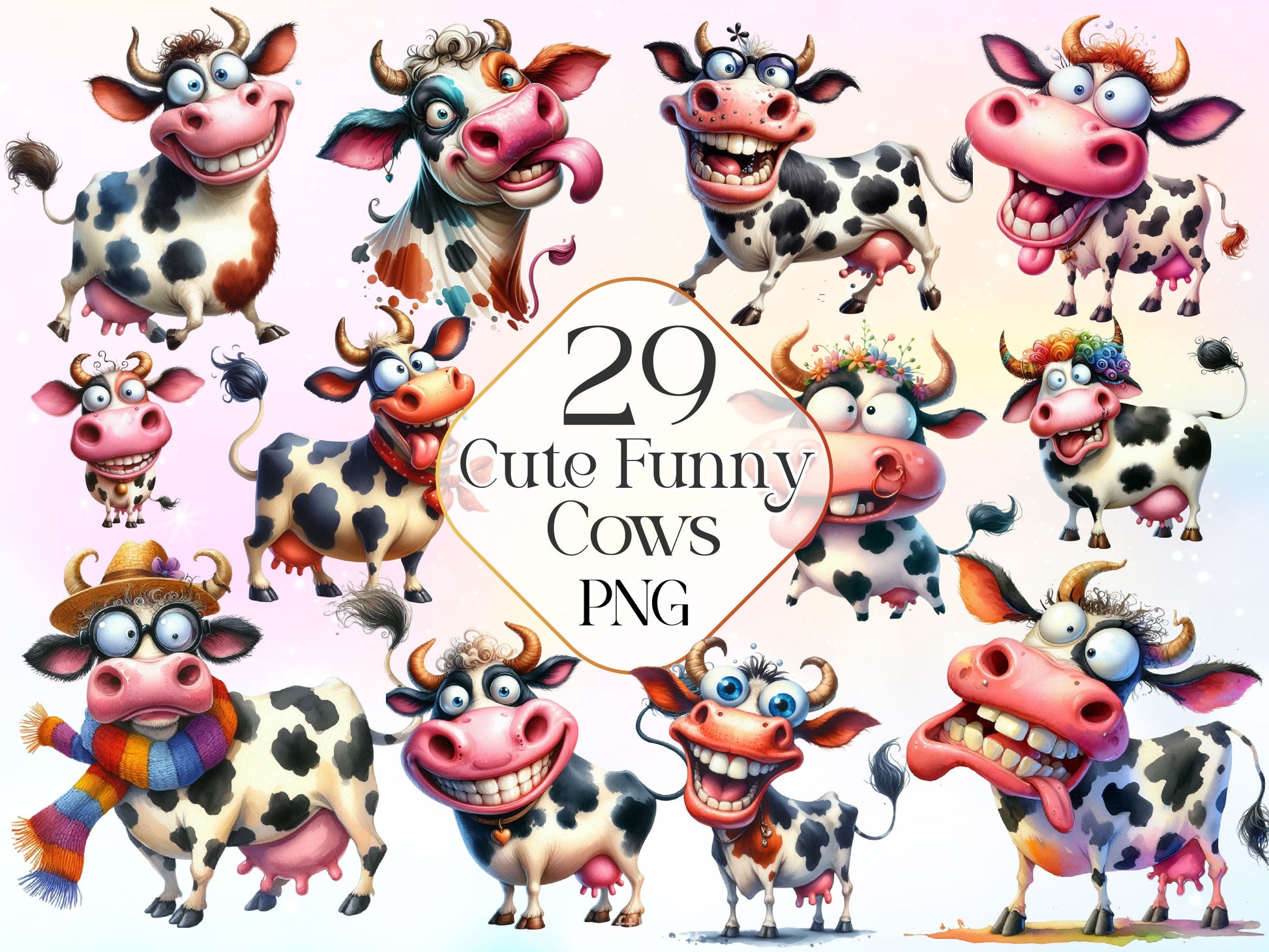 Funny Cows Cute Cow Farm Clipart Bundle - CraftNest - Digital Crafting and Art
