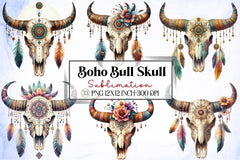 Boho Bull Skull Clipart Bundle - CraftNest - Digital Crafting and Art
