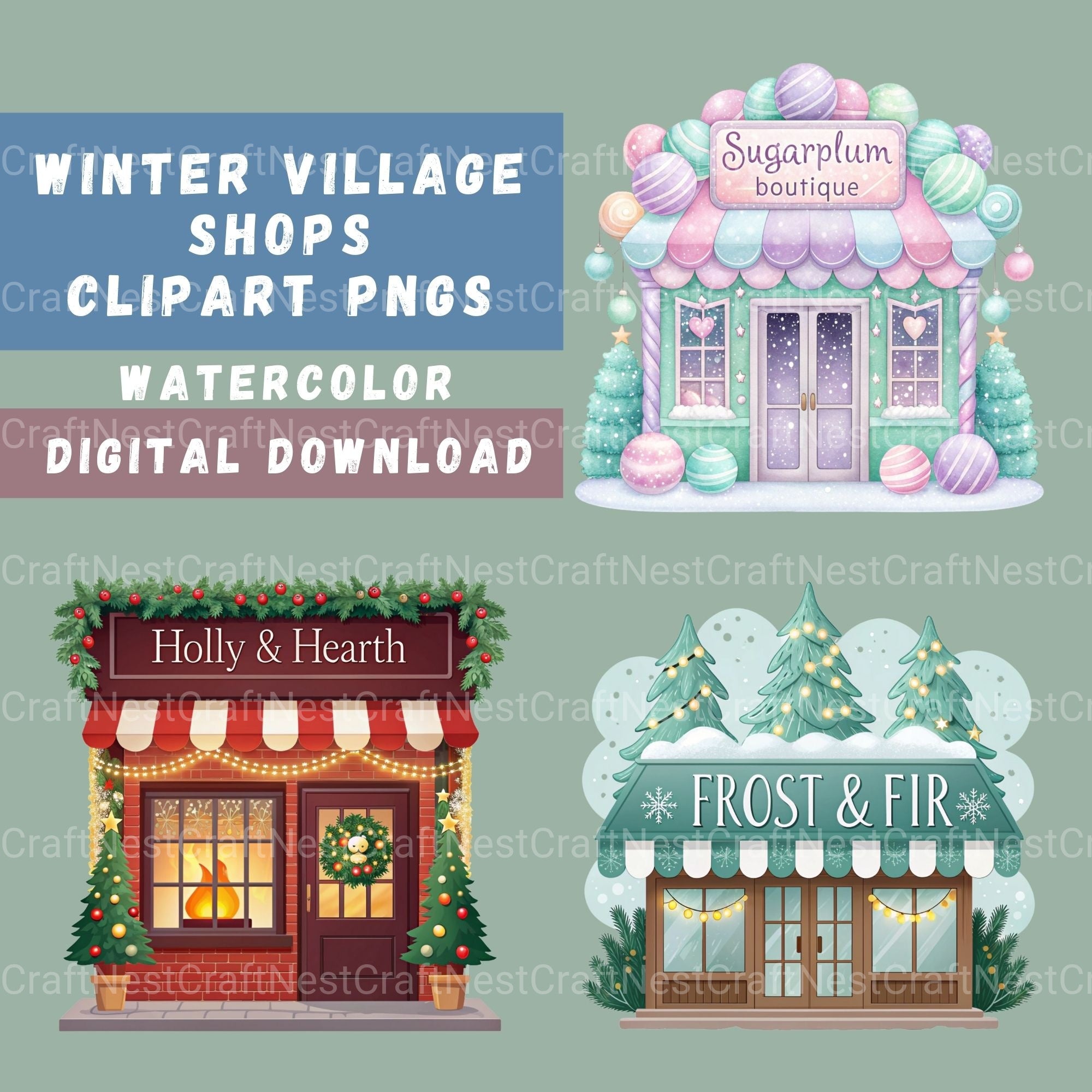 Village Shops Winter Clipart Bundle - CraftNest - Digital Crafting and Art