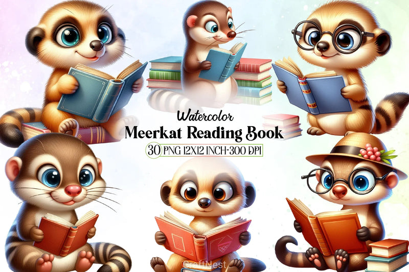 Cute Meerkat Reading Clipart Bundle - CraftNest - Digital Crafting and Art