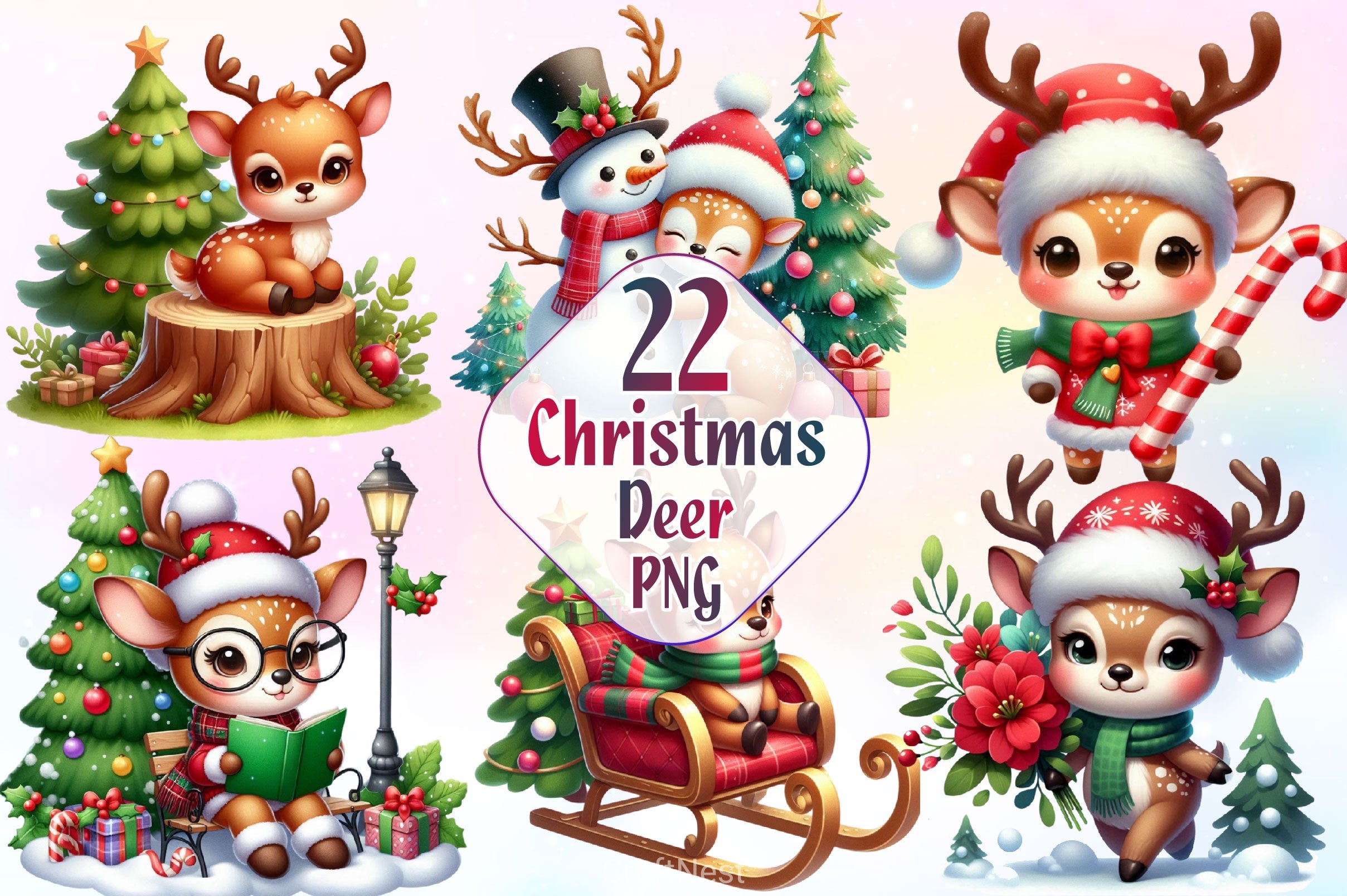 Christmas Deer Clipart Bundle 3 - CraftNest - Digital Crafting and Art