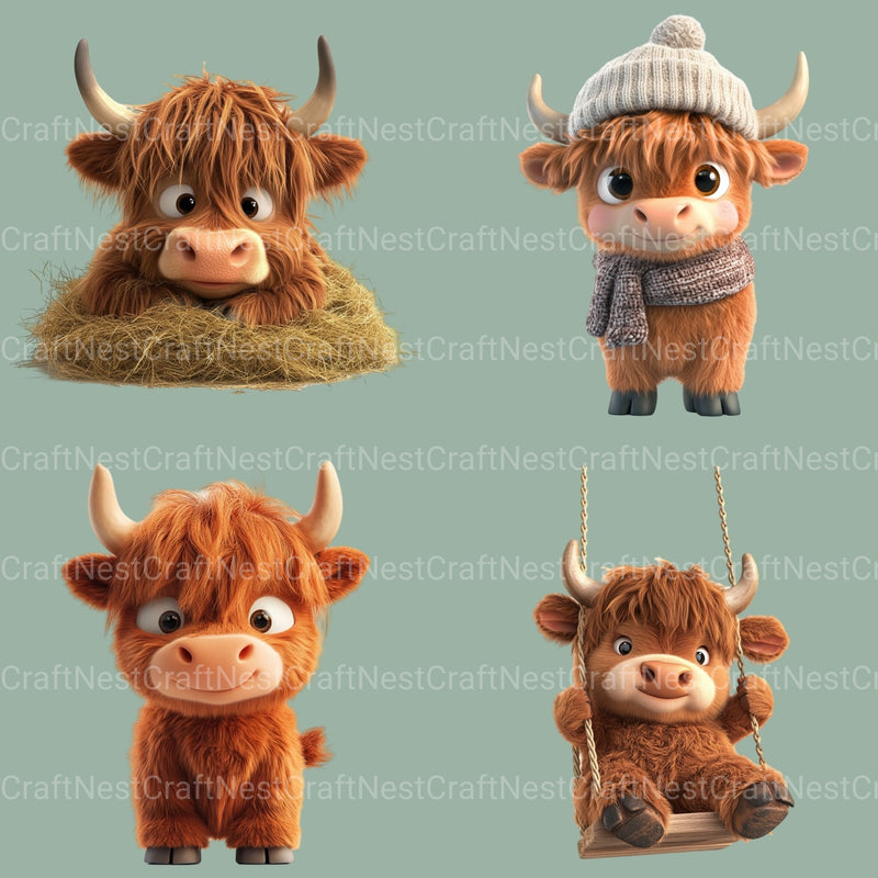 Highland Cows 3D Clipart Bundle - CraftNest - Digital Crafting and Art