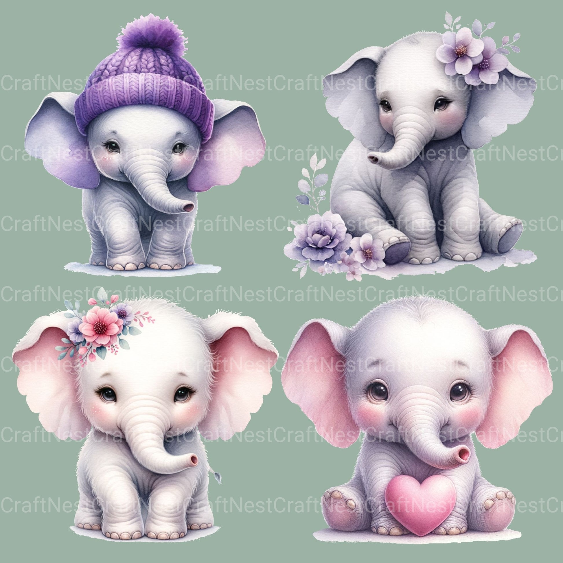 Baby Elephant Clipart Bundle - CraftNest - Digital Crafting and Art
