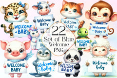 Set Of Blue Welcome Baby Clipart Bundle - CraftNest - Digital Crafting and Art