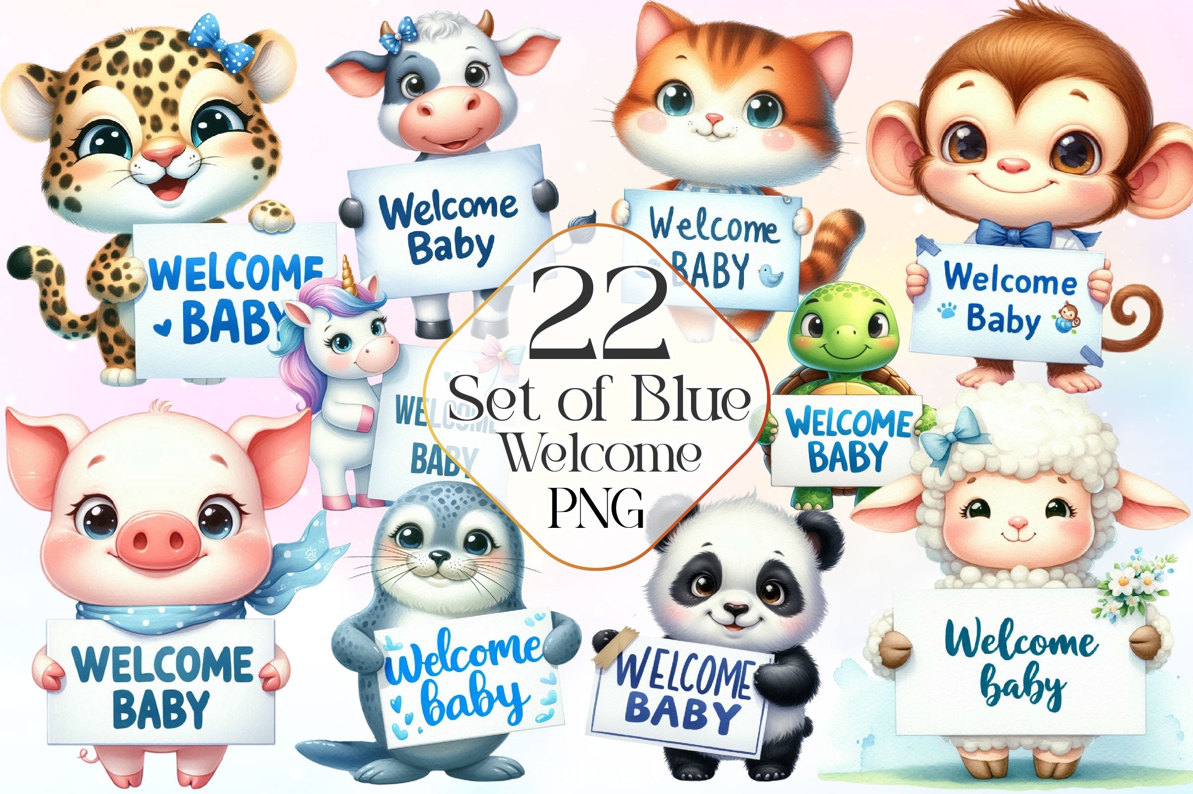 Set Of Blue Welcome Baby Clipart Bundle - CraftNest - Digital Crafting and Art